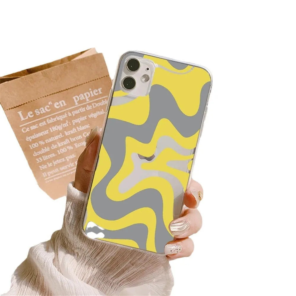 Transparent TPU soft shell phone case with striped wave pattern for iPhone