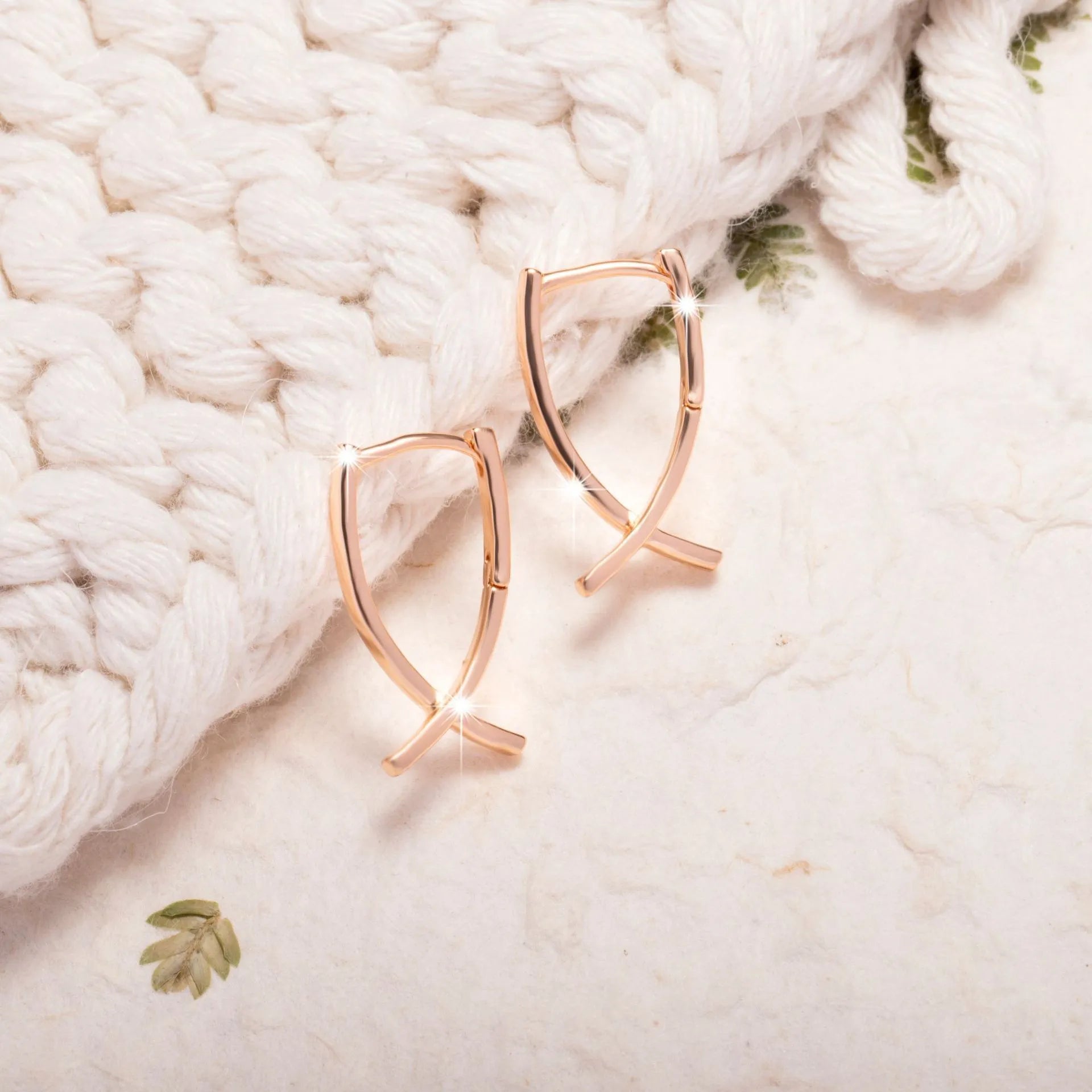 Rose gold cross shaped copper earrings single pair jewellery accessory