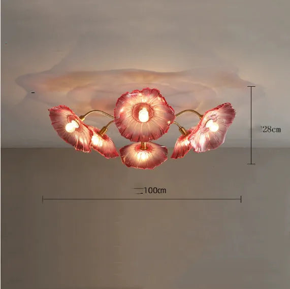 Simple creative flower ceiling lamp with multiple flower heads in purple or white colour options