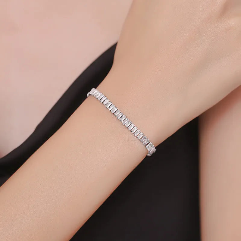 Women's rectangular brass bracelet with full diamond pattern in zircon stones in champagne gold finish