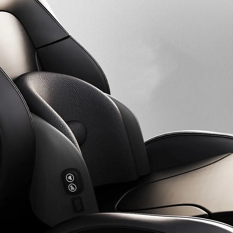Memory cotton car seat massage cushion with electric vibration function for lumbar and headrest support.