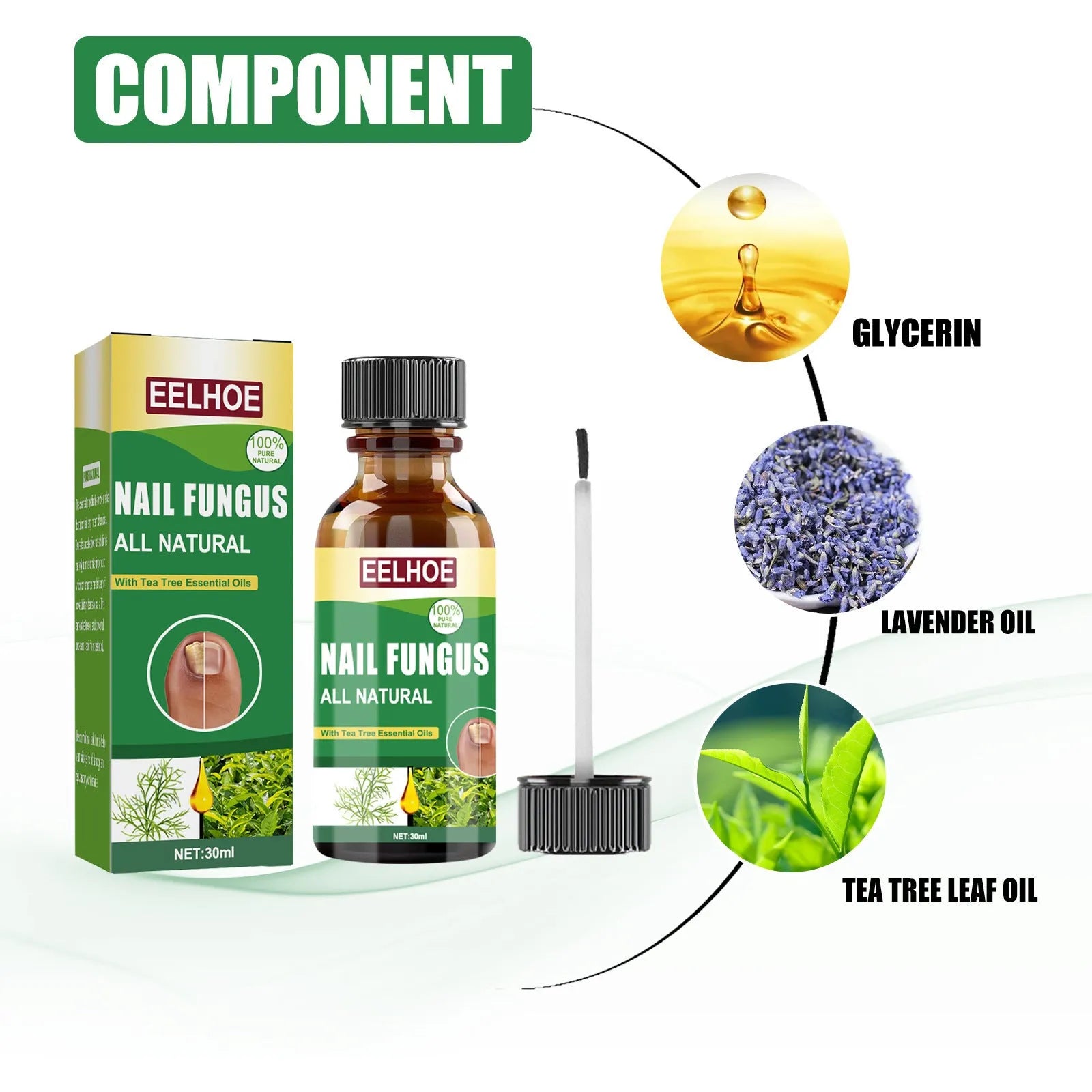 30ml bottle of tea tree oil nail repair treatment fluid for fingernails and toenails.