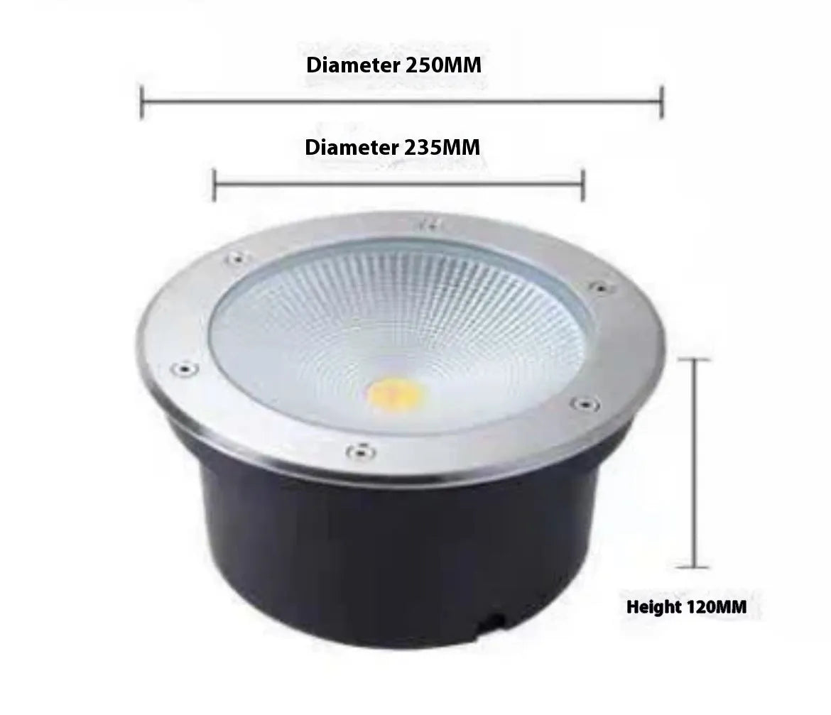 Black LED COB underground light with stainless steel cover and tempered glass lens for outdoor garden lighting