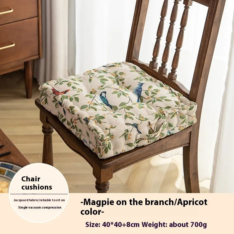 American style square dining chair cushion with plant pattern and 8cm thick PP cotton filling