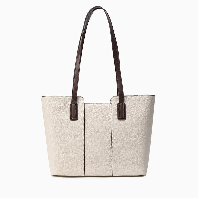 Genuine leather women's large shoulder bag in box-type design with sandwich pocket.