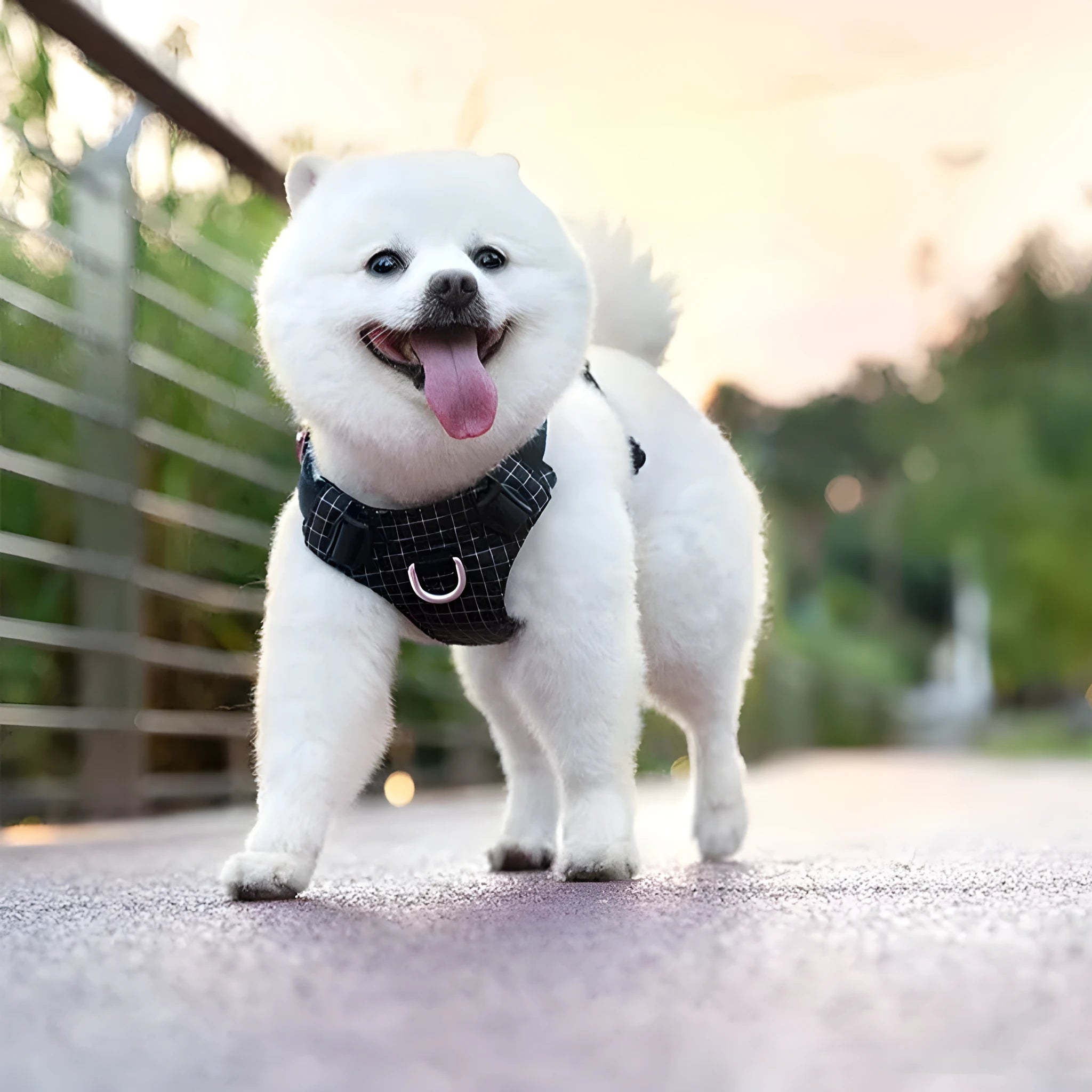 Nylon dog harness with LED light in multiple colours including light purple, green, black, orange, white, blue