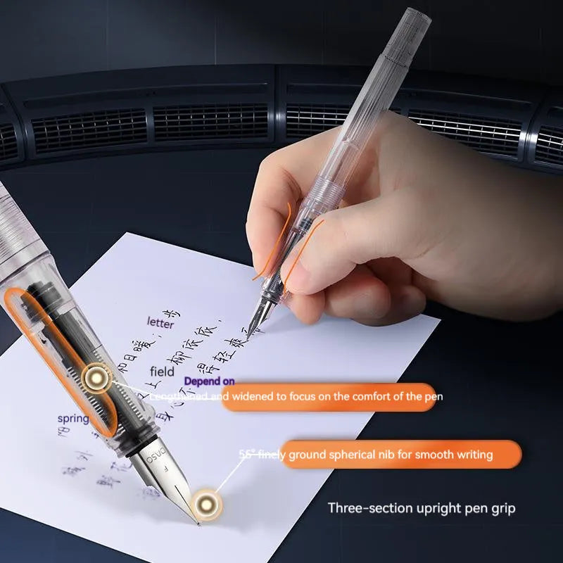 Automatic suction pen set with plastic shell, choice of tip sizes, and 40ml ink reservoir with handbag