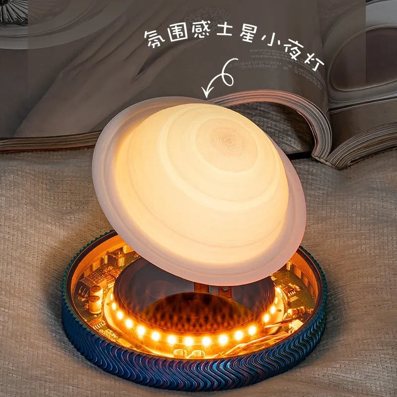 Magnetic suspension moon night lamp with 3D printed celestial design floating in space
