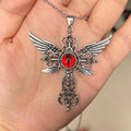 Geometric devil wings cross pendant necklace in alloy with blue, green, purple, red and yellow colour options