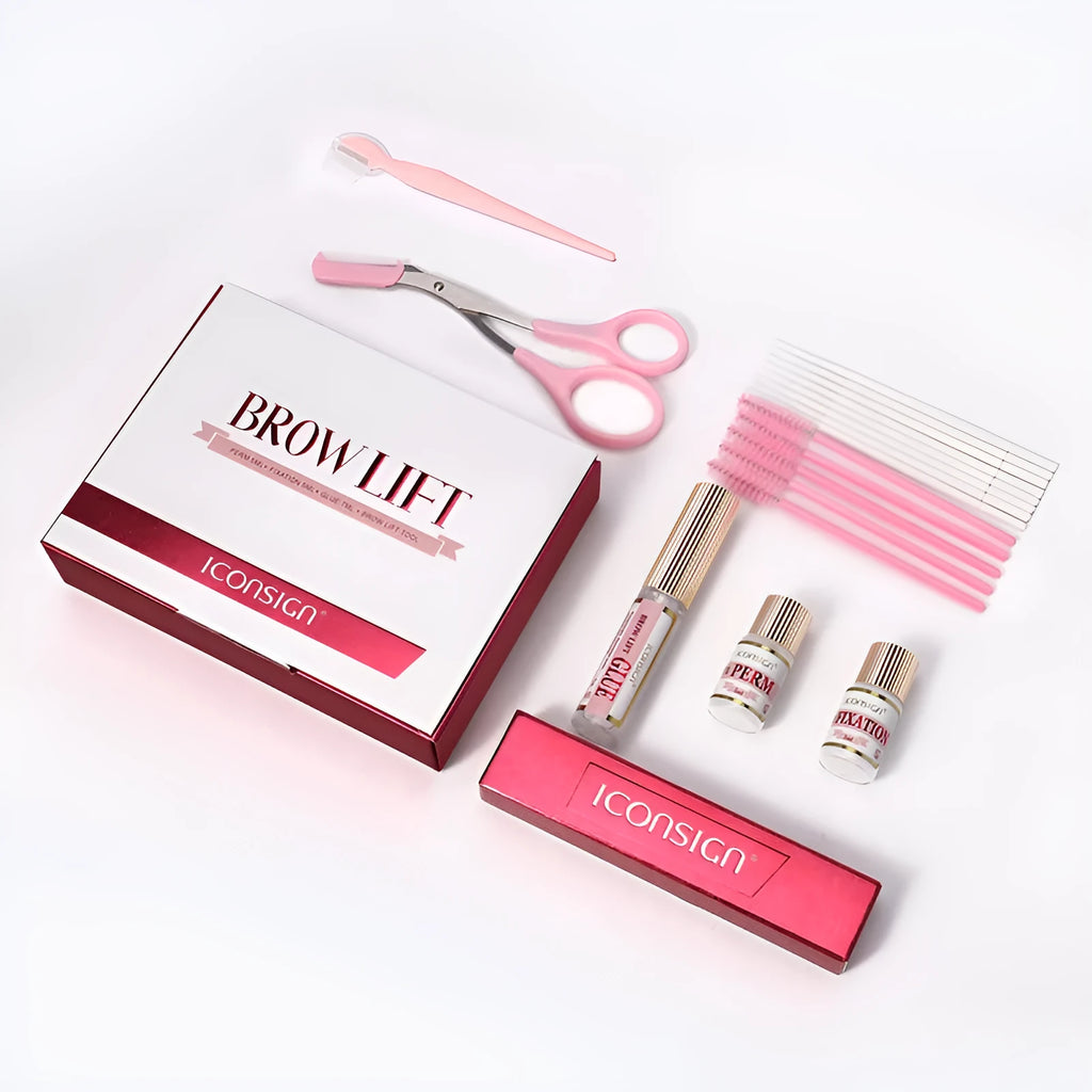Eyebrow perm set kit with scalding suit, keratosis tool and pink quick ironing accessory in suit style packaging