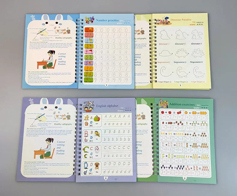 Four magic calligraphy copybooks with stylus pen for children's handwriting practice