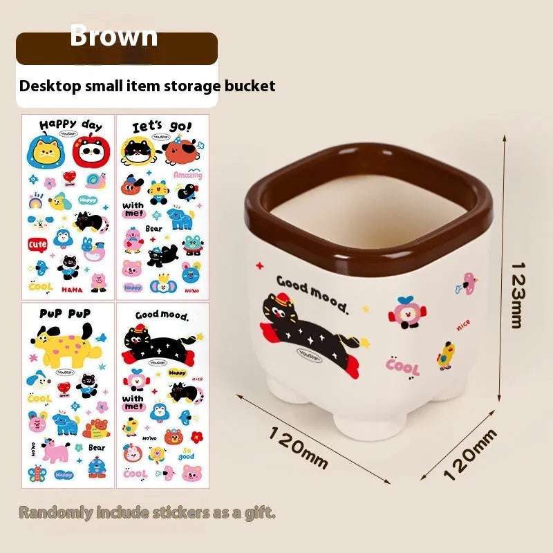 Cartoon design plastic desktop organiser with 2L capacity storage box and grid pattern for stationery organisation