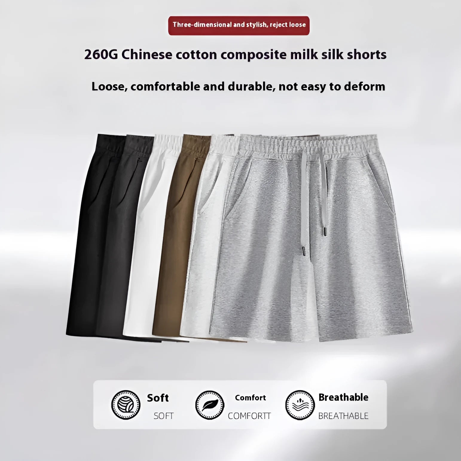 Cotton men's summer sports shorts in straight cut with micro-elastic fabric