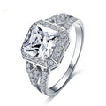 Women's geometric hollow zircon ring with platinum colour finish and quadrilateral design