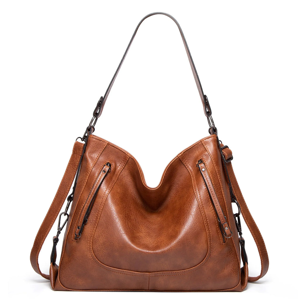 Large capacity PU tote handbag in beige with sewing line detail and single shoulder strap for daily use