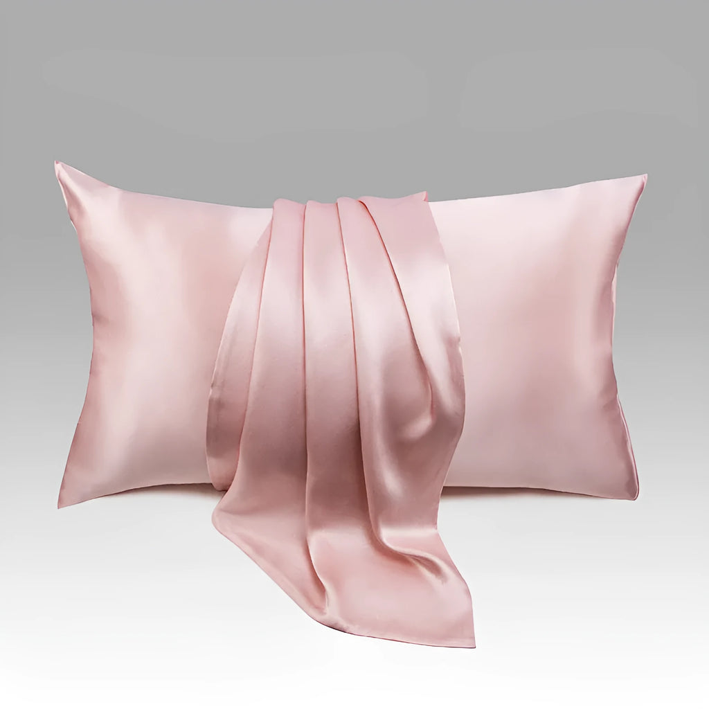 Silk pillowcase with envelope closure in solid colour showing mulberry silk fabric texture
