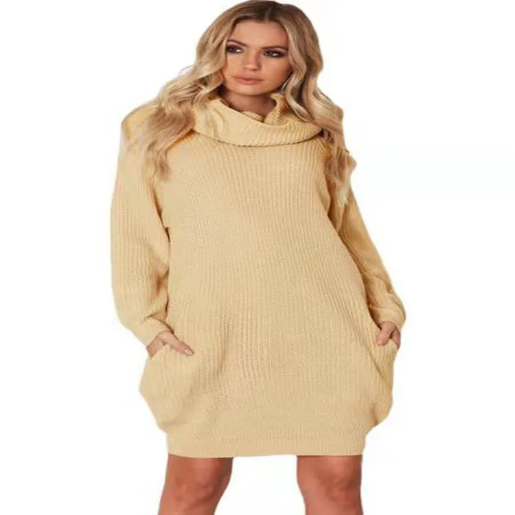 Women's lapel collar pullover sweater with side pockets in light apricot colour