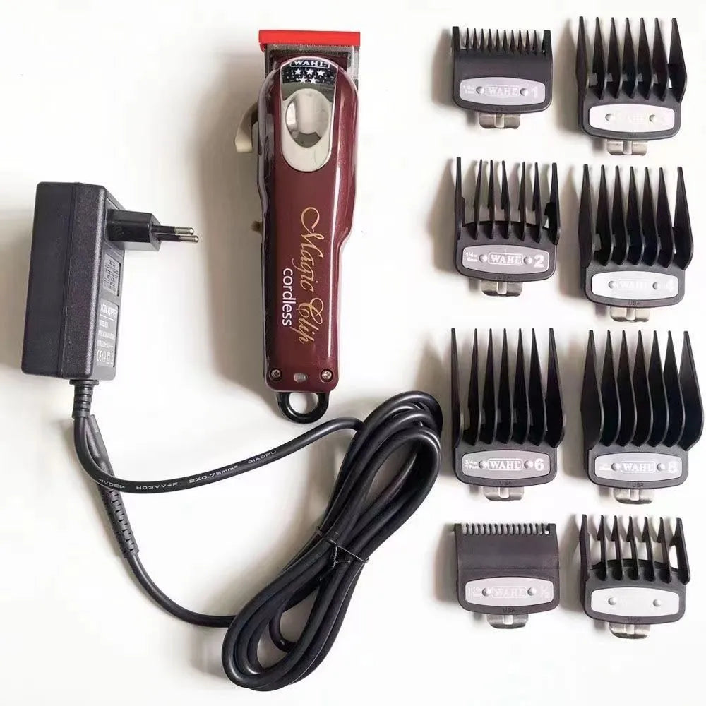 Hair cutting set with charging clippers and stainless steel cutter head including EU UK US plug adapters