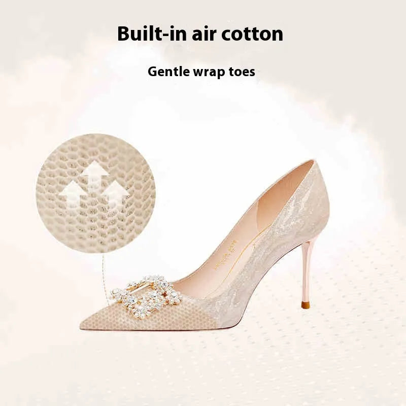 Champagne gold women's high heels with pointed toes and stiletto heels