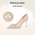 Champagne gold women's high heels with pointed toes and stiletto heels
