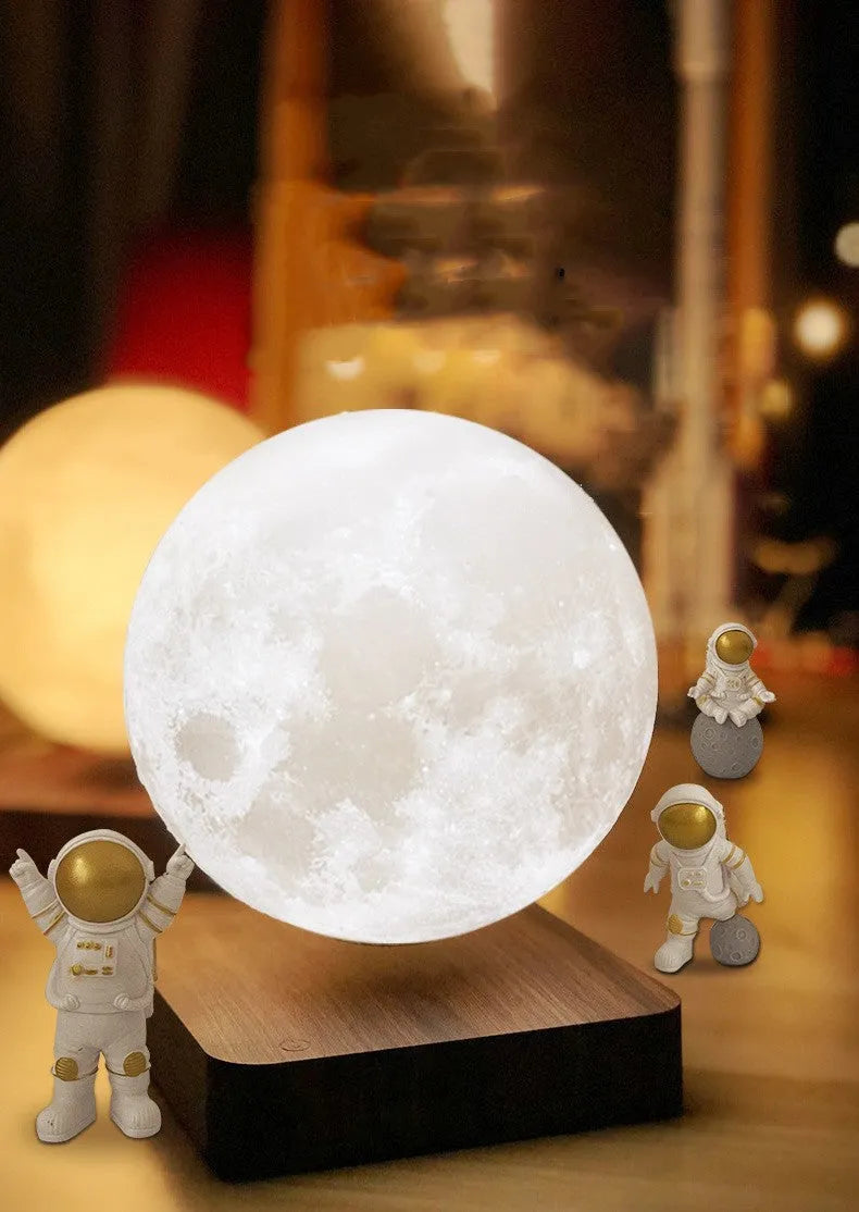 Maglev planet night light floating above base with LED illumination showing detailed planet surface