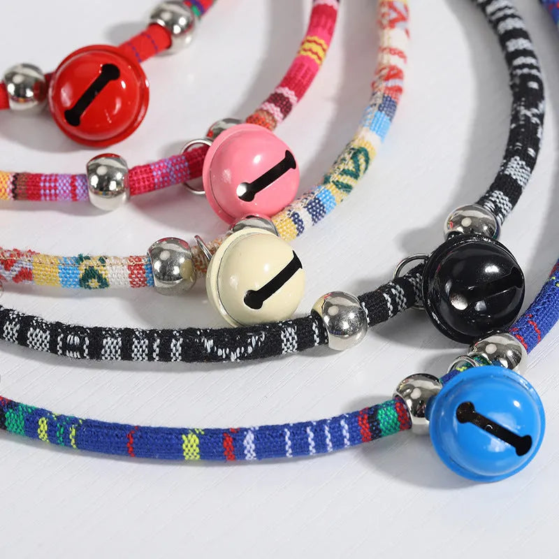Ethnic pattern pet collar with bell attachment in multiple colour options for cats and puppies