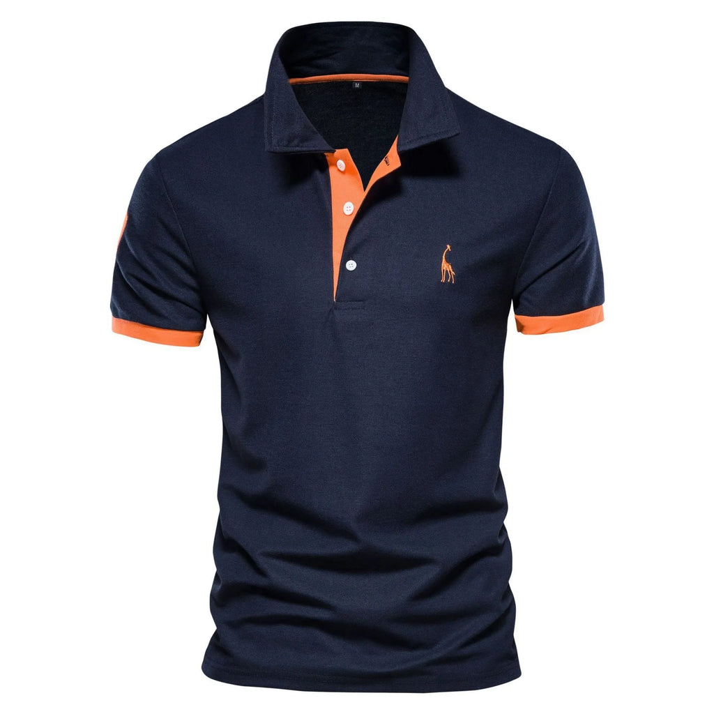 Men's short sleeve t-shirt with deer embroidery in various colours including white, red, and navy, displayed in sizes XS to 5XL.