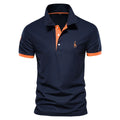 Men's short sleeve t-shirt with deer embroidery in various colours including white, red, and navy, displayed in sizes XS to 5XL.