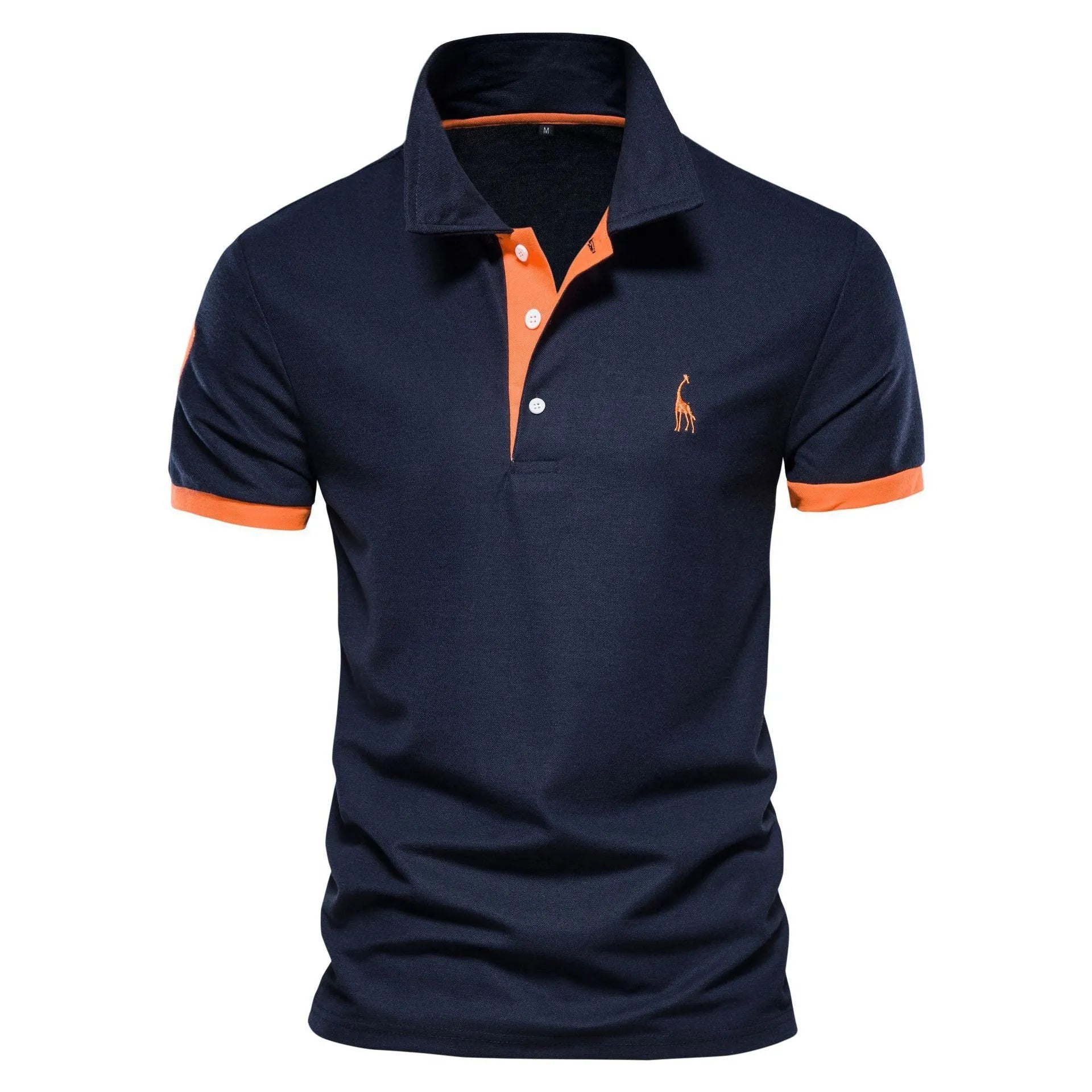 Men's short sleeve t-shirt with deer embroidery in various colours including white, red, and navy, displayed in sizes XS to 5XL.