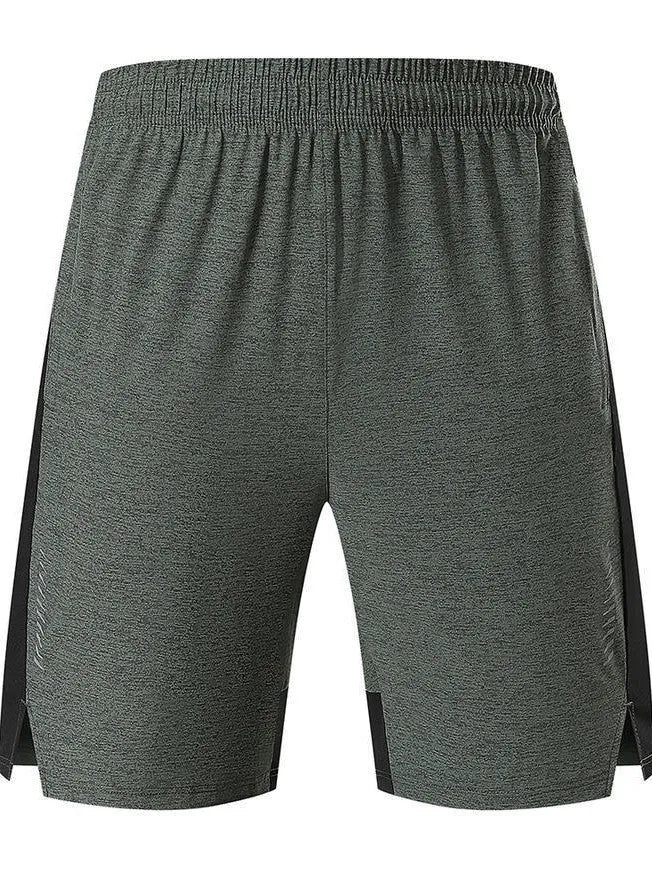 Men's casual spandex shorts in forest green showing stretch fabric and mid-waist design