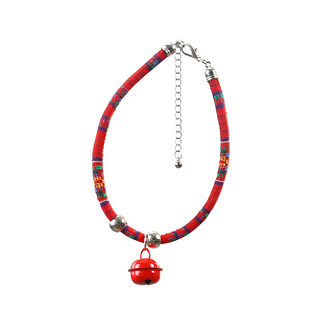 Ethnic pattern pet collar with bell attachment in multiple colour options for cats and puppies