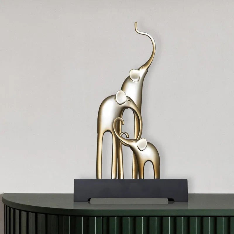 Fortune Bring Elephant decorative resin statue in bright gold electroplated finish with European styling
