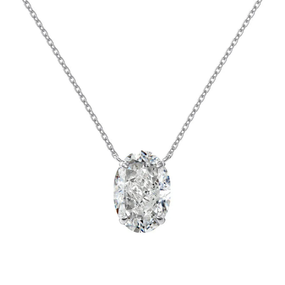 S925 sterling silver necklace with a geometric oval ice flower pendant in a choice of platinum or gold finish.