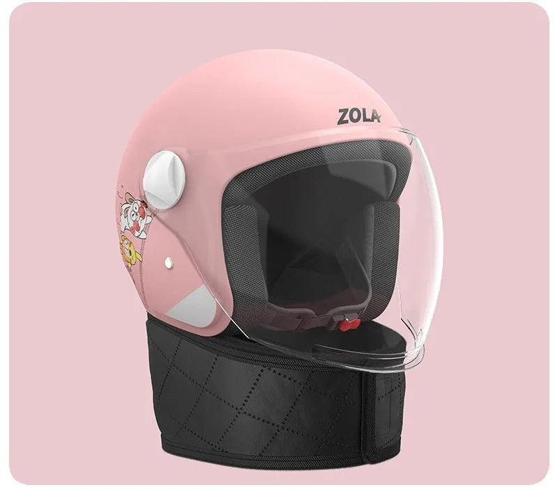 Winter electric bike helmet with anti-fog visor shown in blue colour with attached ear covers.