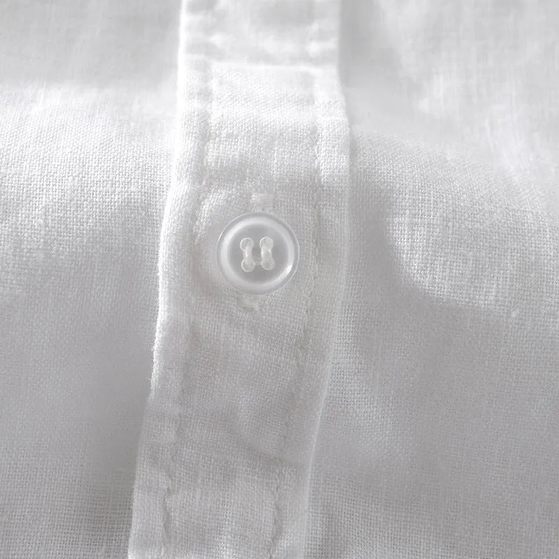 Men's short sleeve linen shirt in solid colour with loose fit design