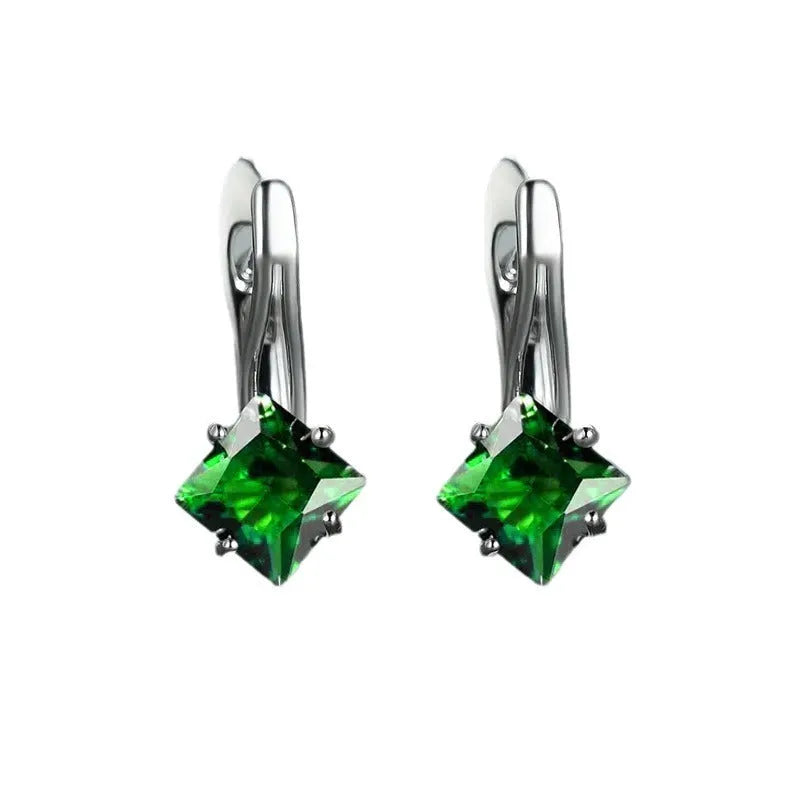 Women's copper diamond design earrings with inlaid zircon in blue, green and colour tone options