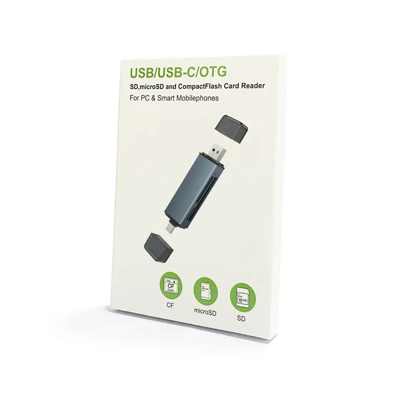 CF SD TF three-in-one memory card reader with aluminium alloy construction and USB interface