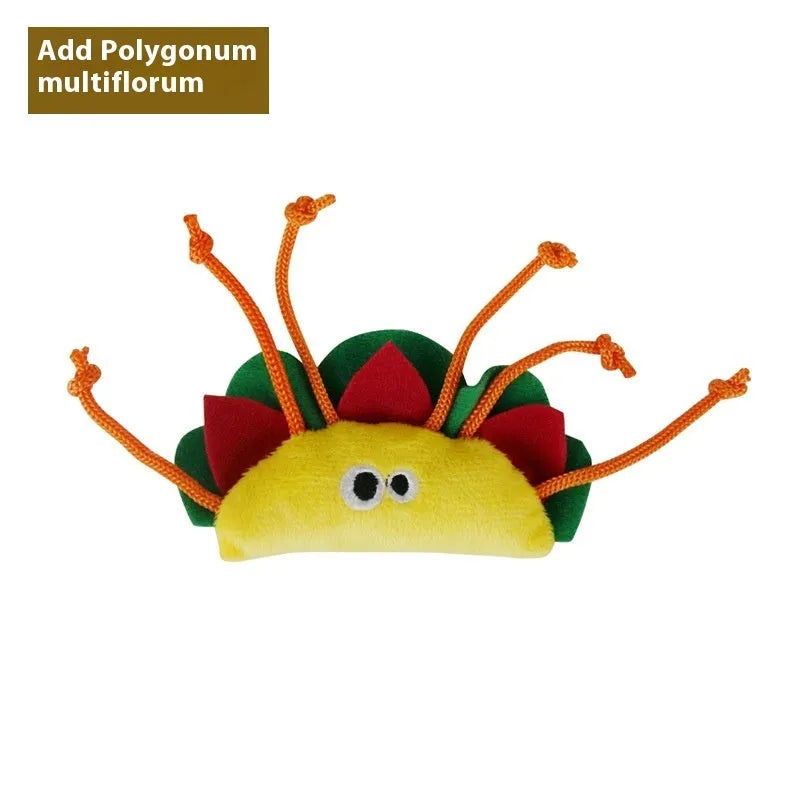 Tiantianmao set of six plush cat toys shaped like food: burrito, cone, cucumber, mushroom, pineapple, and pizza.