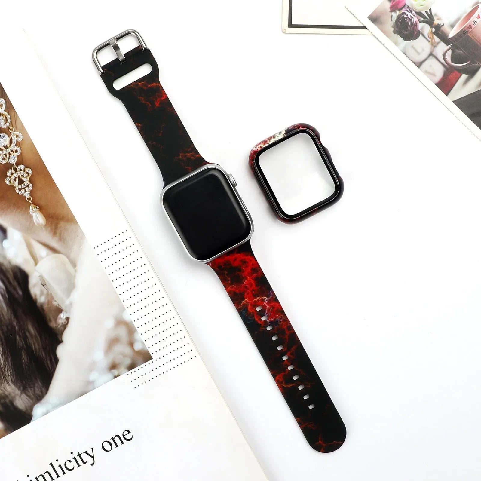 Printed silicone replacement watch strap for Apple Watch in multiple sizes and design styles