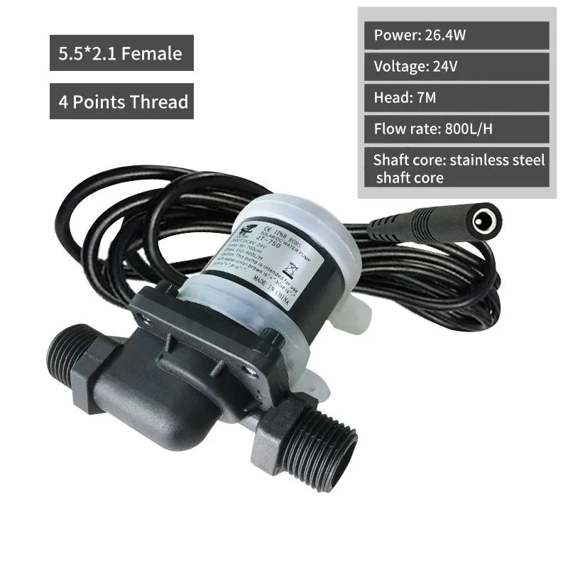 JT-750 DC horizontal water pump with threaded ports for solar and underfloor heating systems.