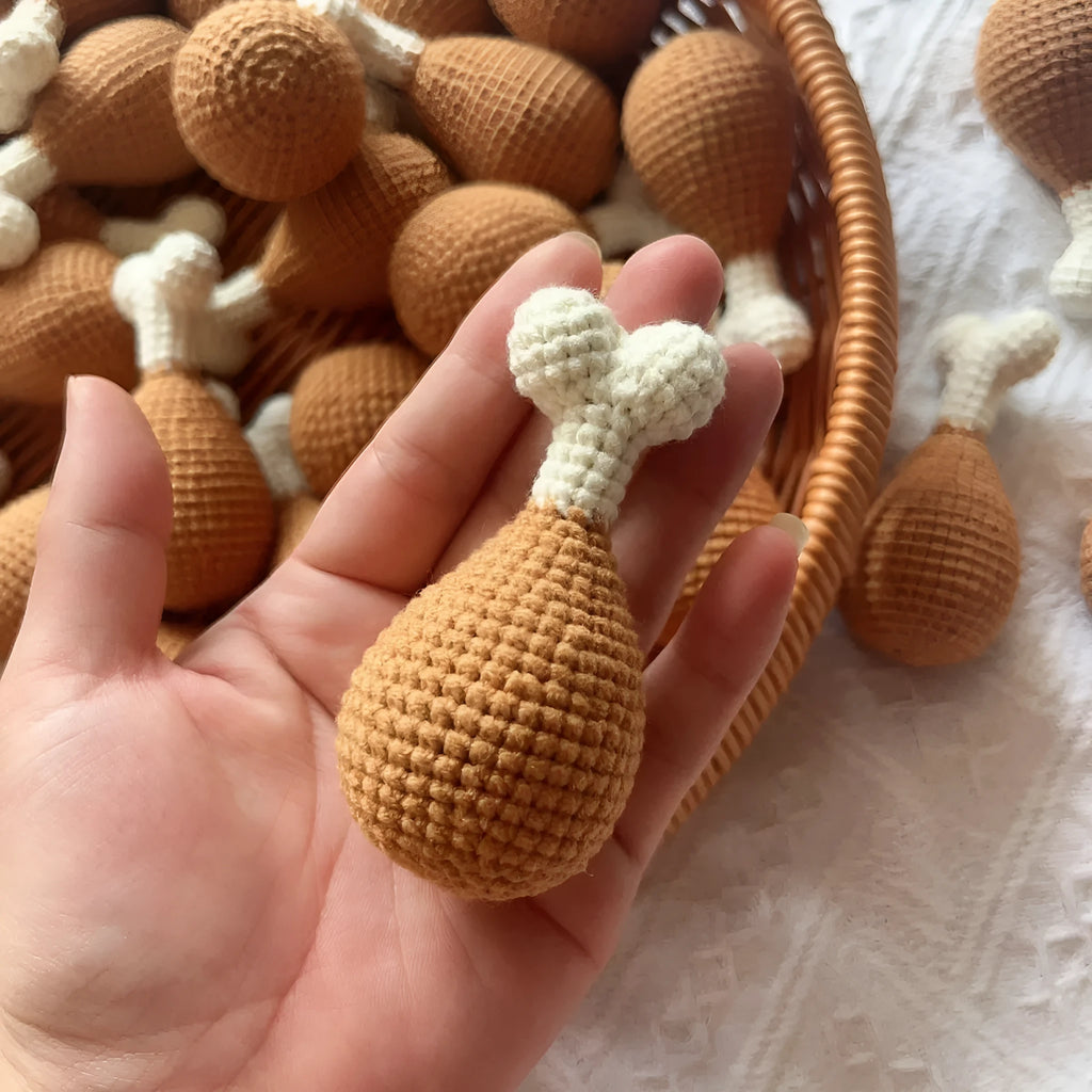Plush crocheted chicken leg pendant key chain approximately 8 cm soft decoration for bags