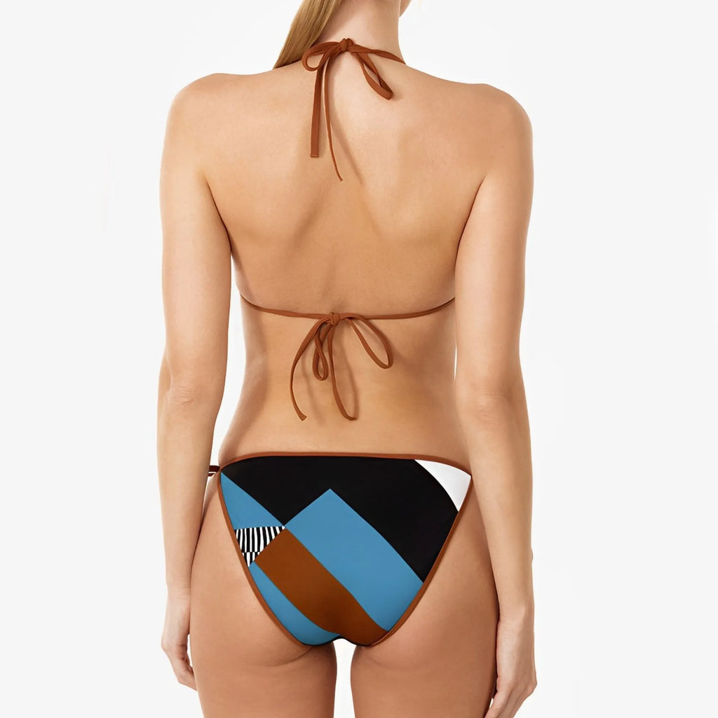 Women's skinny print split swimsuit bikini with backless design in picture colour
