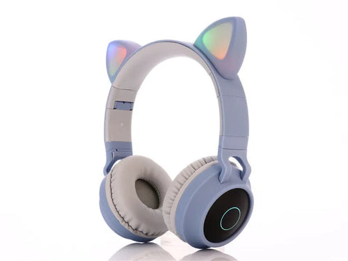 Cartoon style cat ears wireless Bluetooth headset showing colour options with head-mounted design