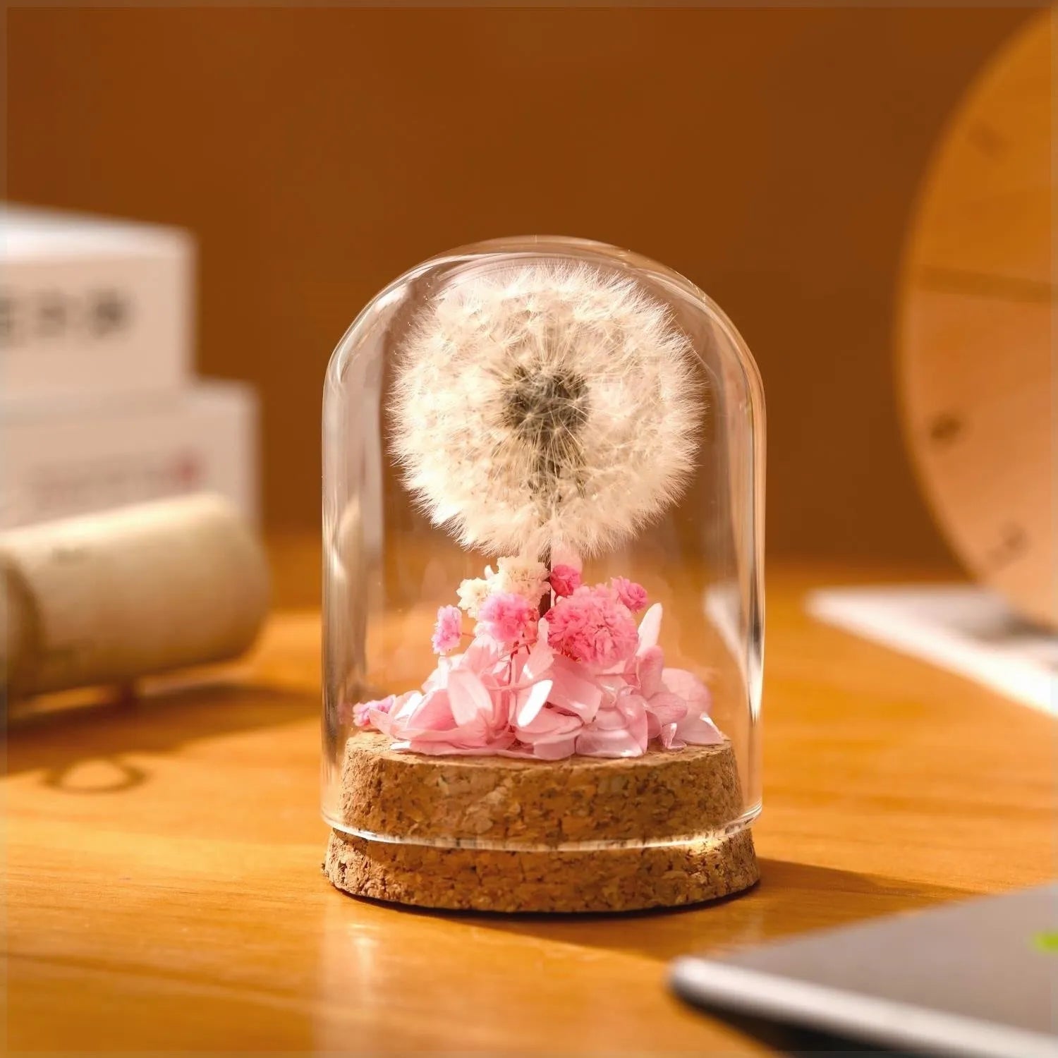 Dandelion-shaped glass night light ornament in a gradient colour with soft internal LED glow.