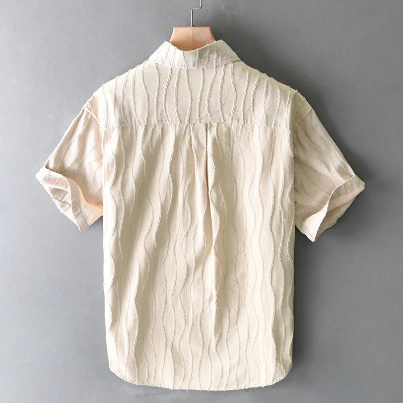 Men's apricot coloured pure cotton short sleeve casual shirt with loose fit