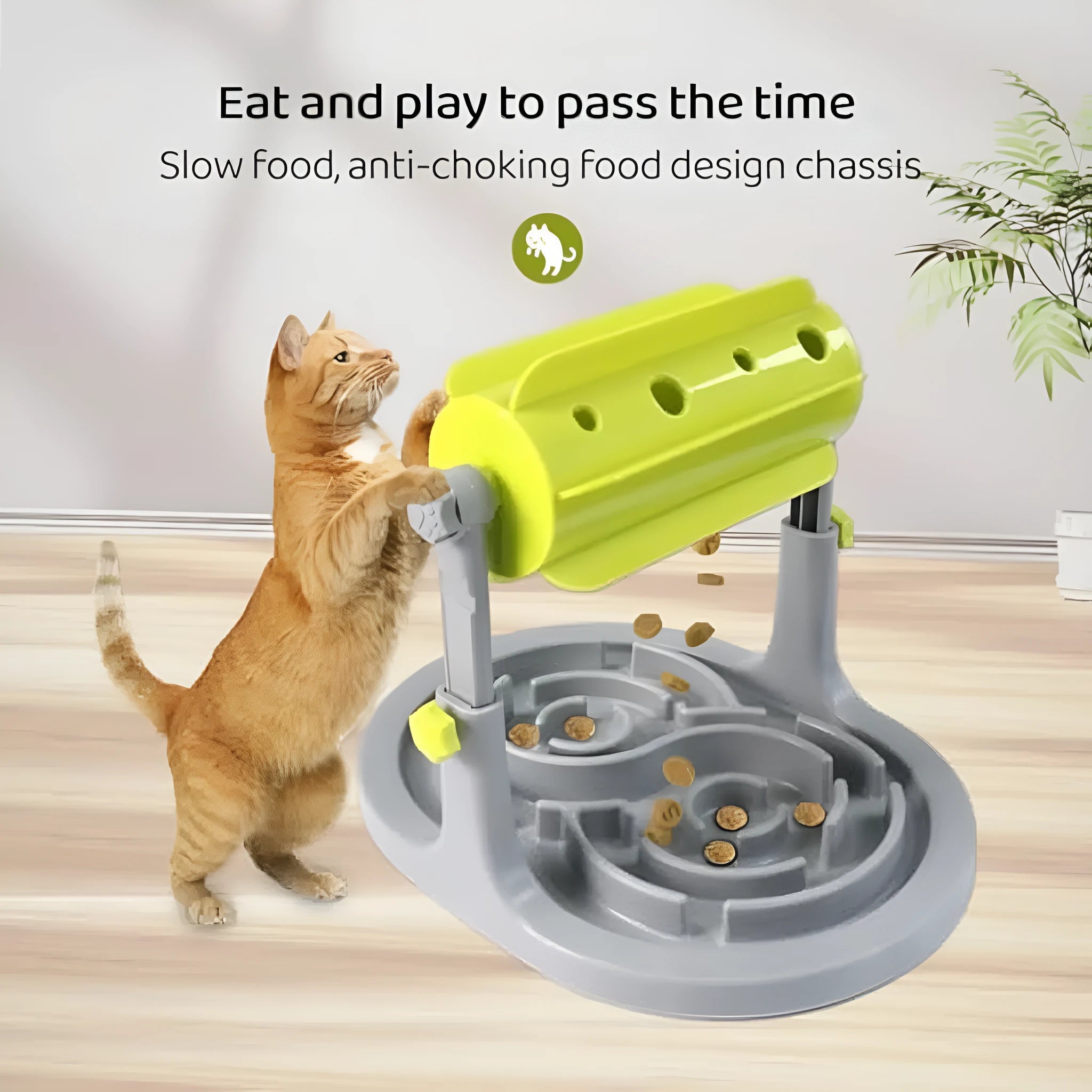 Adjustable height interactive pet food puzzle feeder for dogs and cats