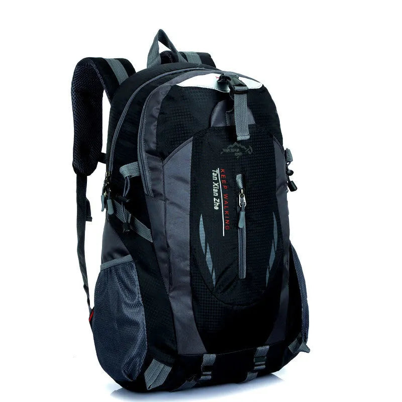 Large green Oxford cloth outdoor backpack with double straps, showing laptop compartment and ID holder.