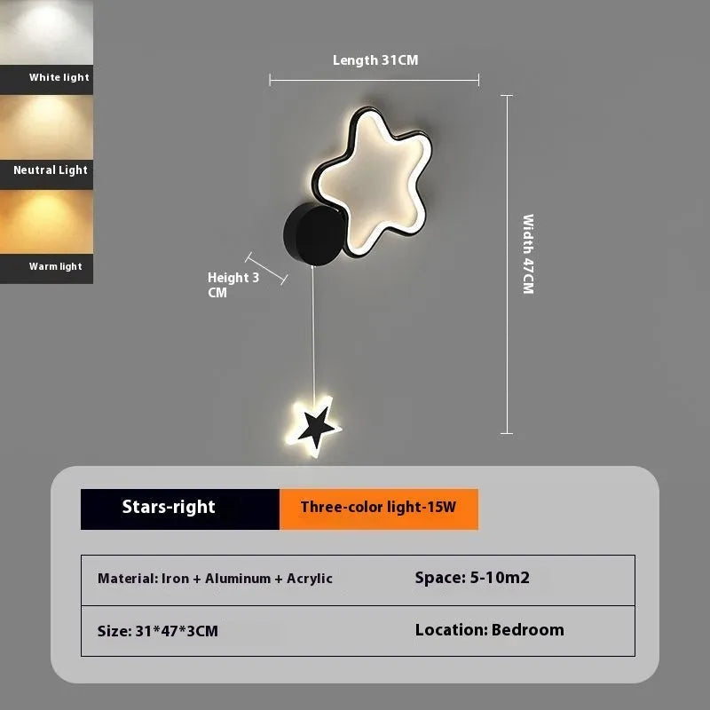 Five-pointed star shaped wall lamp with a cartoon cloud design, available in black or white.