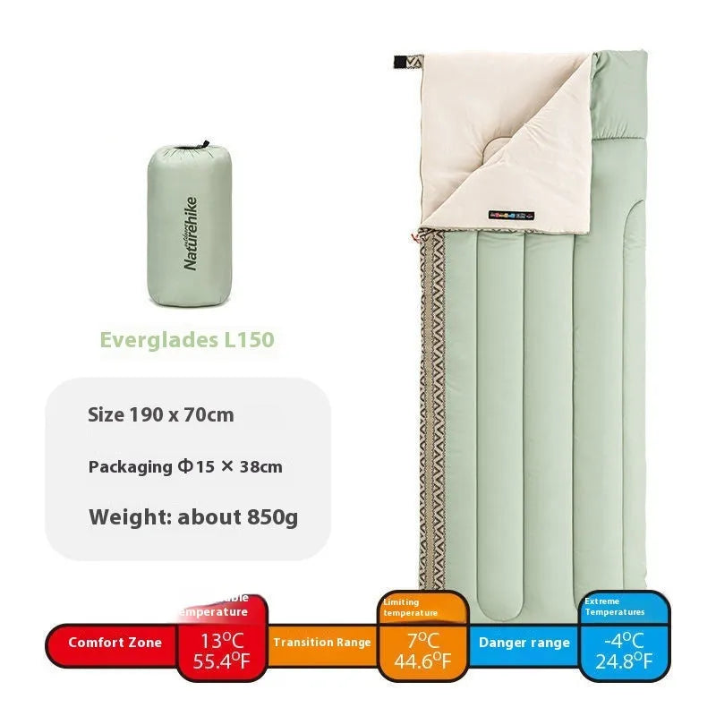 Four seasons camping sleeping bag with hollow cotton filler measuring 190x75cm