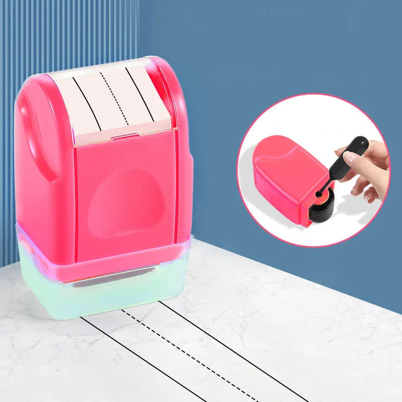 Rectangular plastic roller stamp for English line patterns in seven colours for teaching